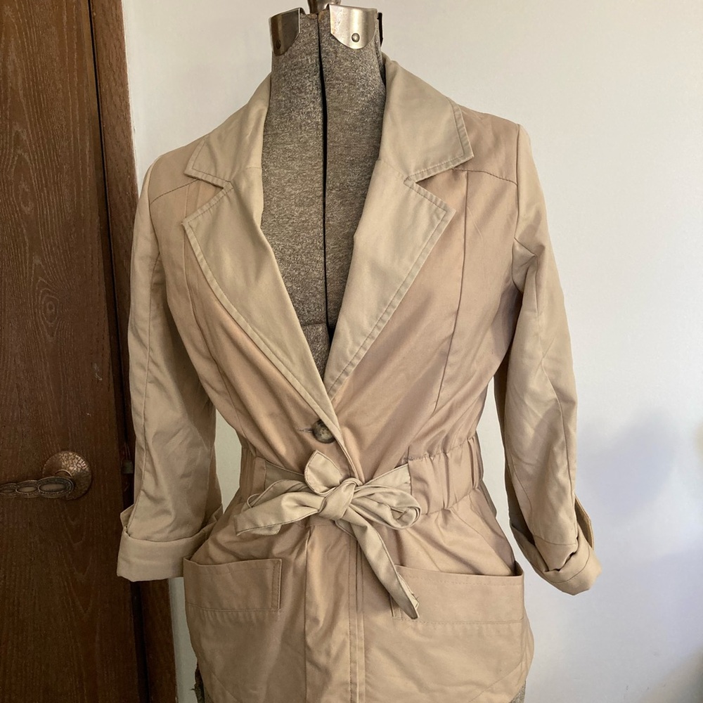 Trench style blazer Coat with Belt, handcut, made in Canada